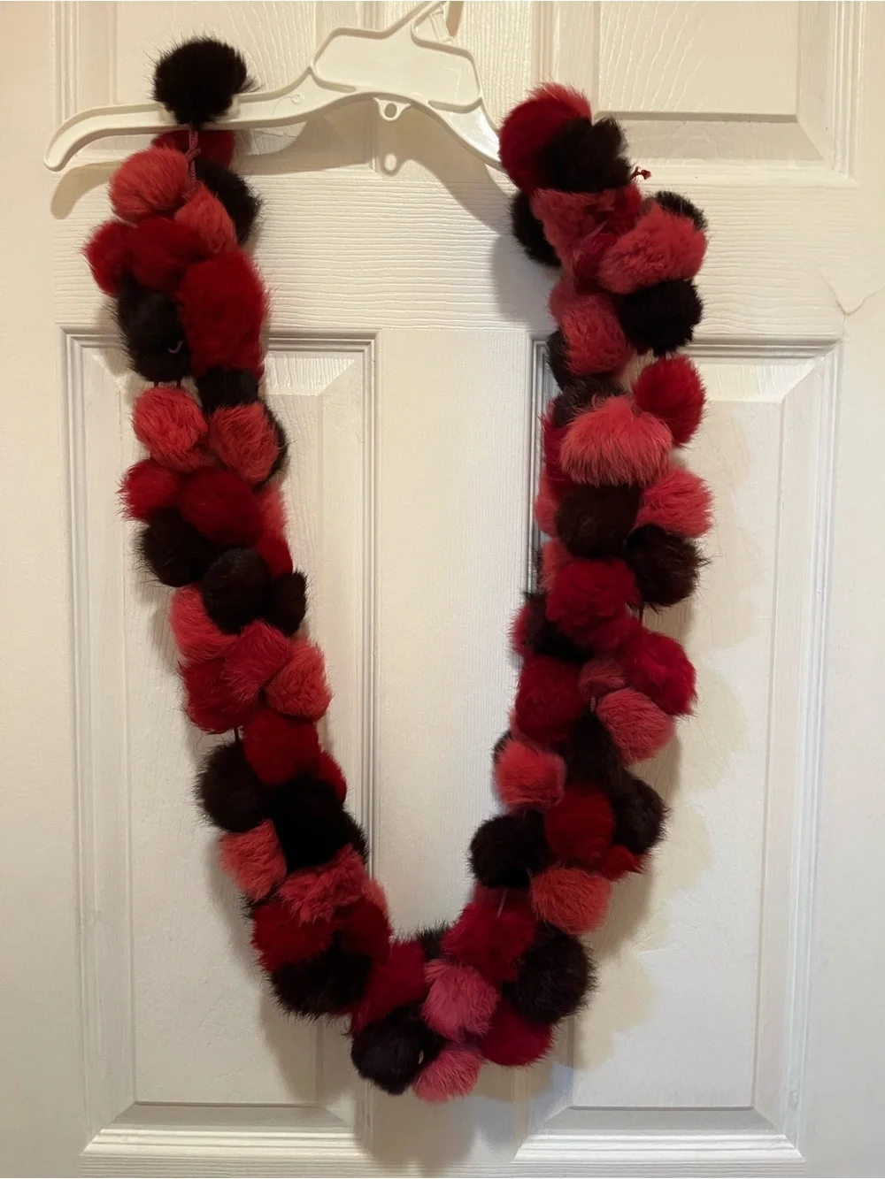 Women’s Red Multi Pom-Pom Scarf. Rabbit fur.